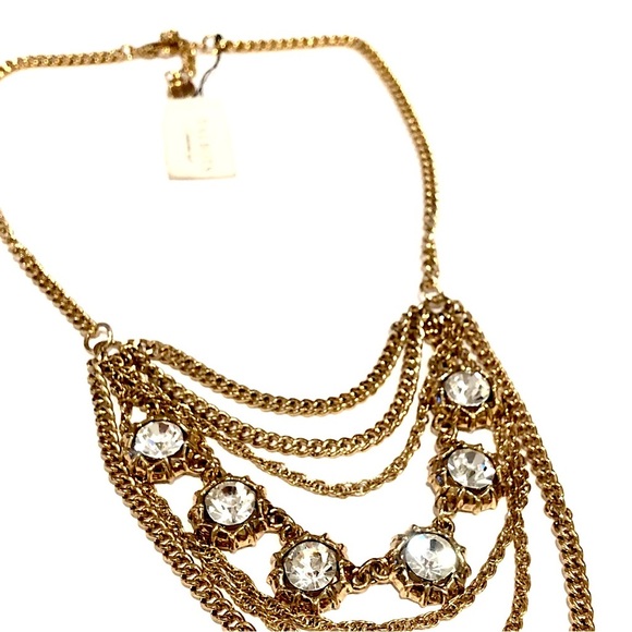 TALBOTS Gold & Crystal Layered Bib Necklace - Picture 6 of 6